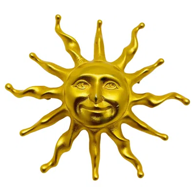Pre-owned Anne Klein Vintage Huge Sun Face Matte Gold Designer Brooch In Multi