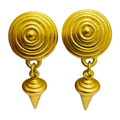 Pre-owned Anne Klein Vintage Matte Gold Etruscan Designer Runway Clip On Earrings In Multi