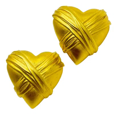 Pre-owned Anne Klein Vintage Matte Gold Heart Designer Runway Clip On Earrings In Multi