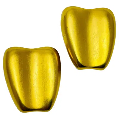 Pre-owned Anne Klein Vintage Matte Gold Modernist Designer Runway Earrings In Multi