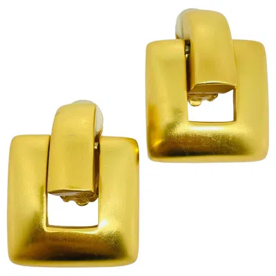 Pre-owned Anne Klein Vintage Matte Gold Tone Door Knocker Designer Clip On Earrings In Multi