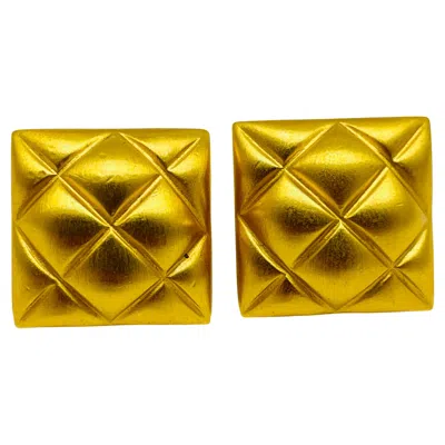 Pre-owned Anne Klein Vintage Matte Gold Tone Quilted Designer 80's Earrings In Multi