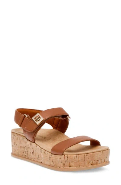 Anne Klein Violette Slingback Platform Wedge Sandal In Cognac