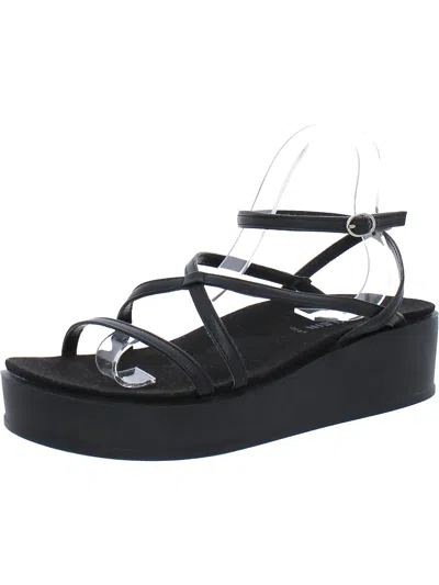 Anne Klein Vizzy Womens Faux Leather Platform Sandals In Black