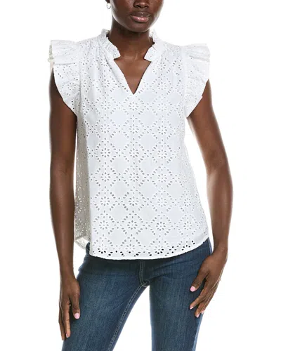 Anne Klein V-neck Eyelet Blouse In White