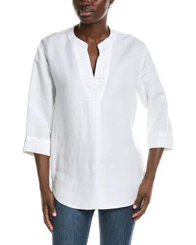 Anne Klein V-neck Linen-blend Tunic In White