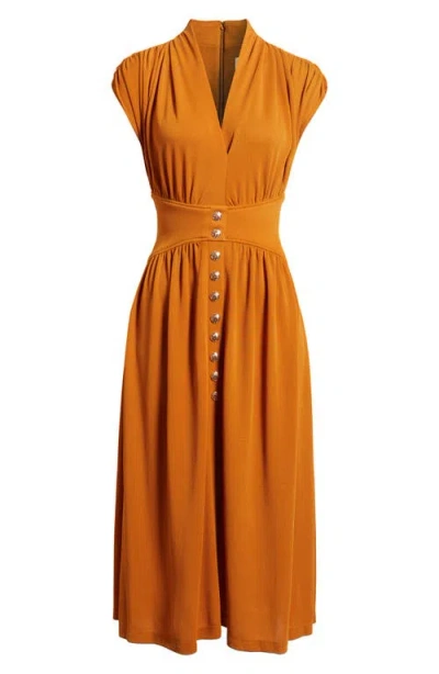 Anne Klein V-neck Midi Dress In Gold