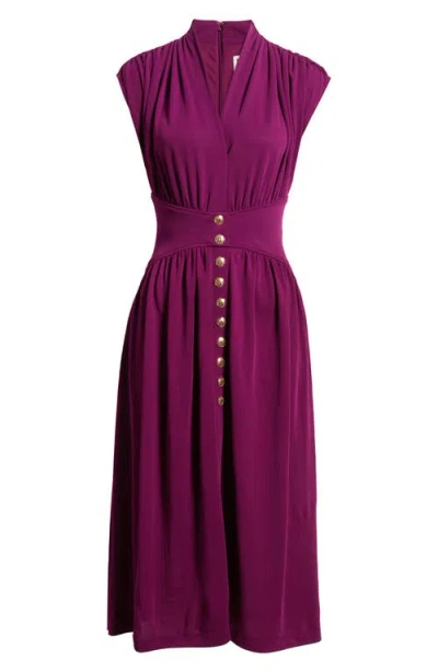 Anne Klein V-neck Midi Dress In Purple