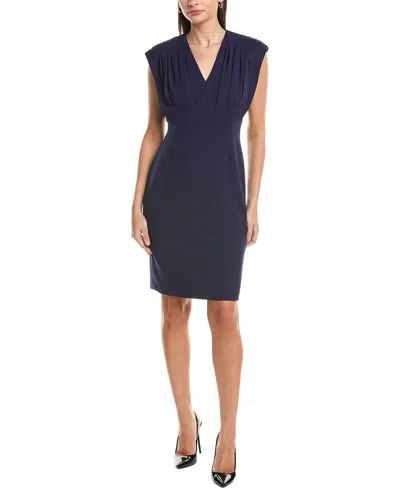 Anne Klein V-neck Pleated Bodice Sheath Dress In Black