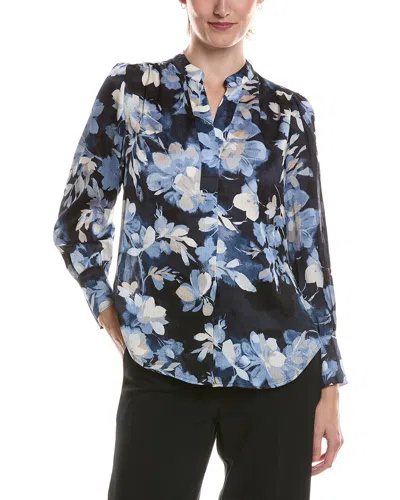 Anne Klein V-neck Printed Satin Top In Multi