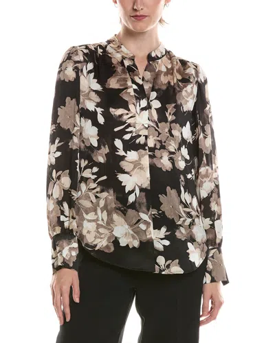Anne Klein V-neck Printed Satin Top In Black