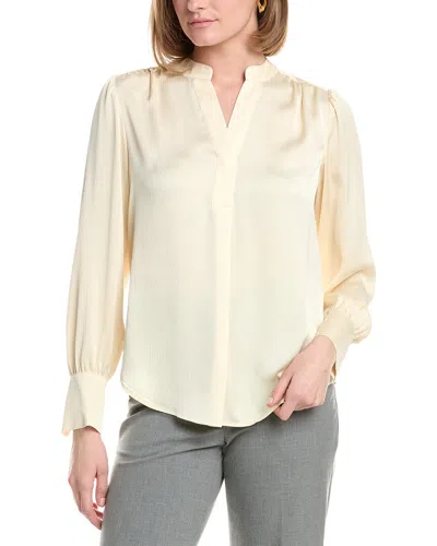 Anne Klein V-neck Satin Pleat Front Blouse In Blue