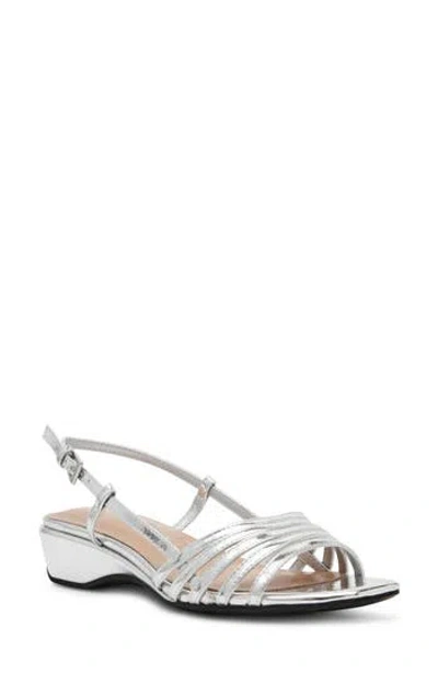 Anne Klein Vueve Slingback Wedge Sandal In Silver Patent