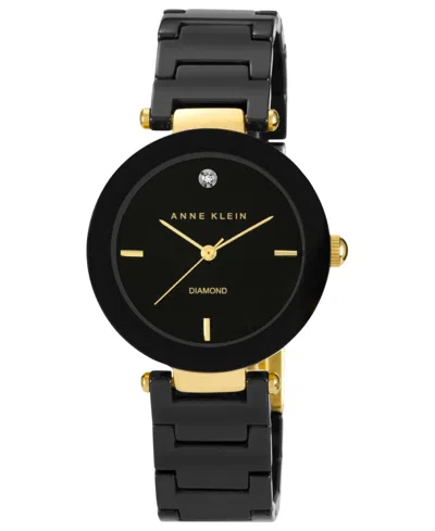 Anne Klein Watch, Women's Diamond Accent Black Ceramic Bracelet 33mm Ak-1018bkbk In No Color