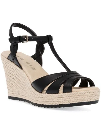 Anne Klein Waves Womens Raffia Dressy Wedge Sandals In Black
