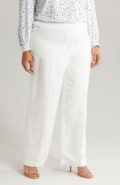 Anne Klein Wide Leg Linen Blend Pants In Bright White