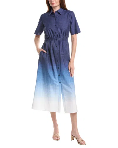 Anne Klein Wide Waistband Shirtdress In Blue
