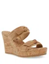 Anne Klein Wiona Sandals Women's Natural Bow Detail Wedge Heels Jobb264 In Brown