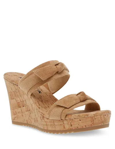 Anne Klein Wiona Sandals Women's Natural Bow Detail Wedge Heels Jobb264 In Brown