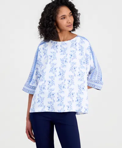 Anne Klein Women's 3/4-sleeve Boat-neck Top In Blue