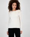 Anne Klein Womens 3d Floral Boat Neck Sweater P Xxs Xxl In White