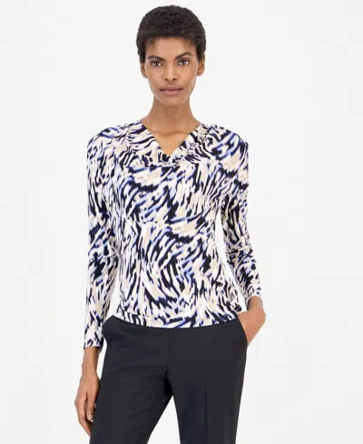 Anne Klein Women's 3q Cowl-neck Long-sleeve Blouse In White