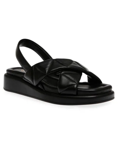 Anne Klein Air Womens Quilted Faux Leather Slingback Sandals In Black Smooth