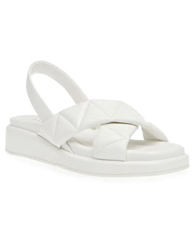 Anne Klein Air Womens Quilted Faux Leather Slingback Sandals In White Smooth
