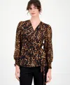 Anne Klein Printed Wrap Top In Animal Print