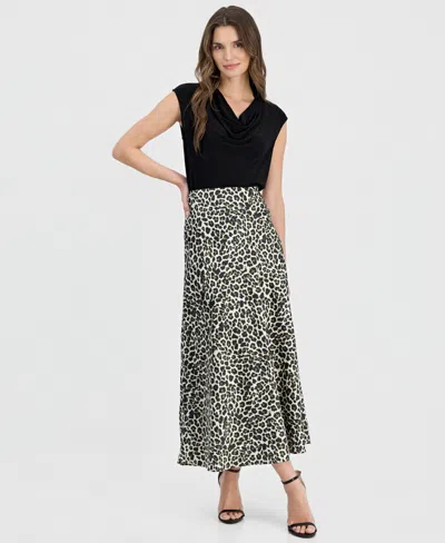 Anne Klein Women's Animal-print Pull-on Bias Skirt In Black