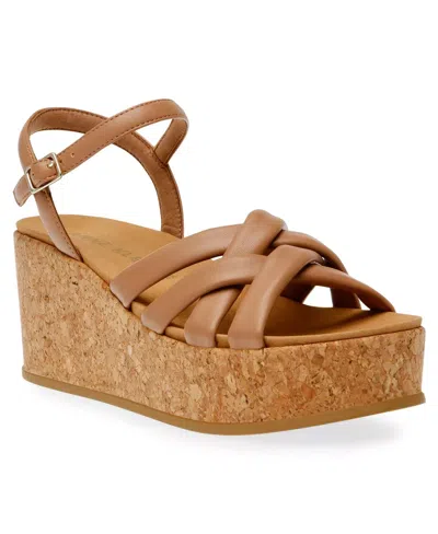 Anne Klein Women's  Vinette Vine01f9 Sandals Brown Wedge Heel Strappy Hawk1269