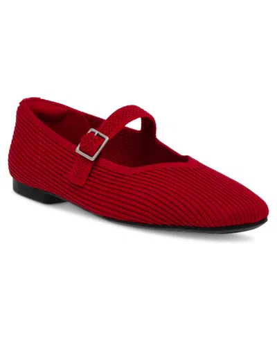 Anne Klein Women's Arisa Knit Mary Jane Flats In Red Smooth