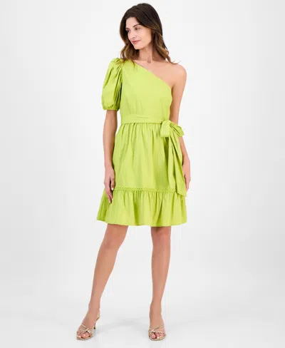 Anne Klein Women's Asymmetric One-shoulder Fit & Flare Dress In Yellow