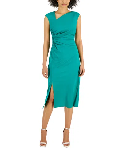 Anne Klein Women's Asymmetrical-neck Midi Dress In Green Spri