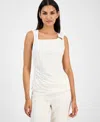 Anne Klein Asymmetric Ruched Tank In White Dove