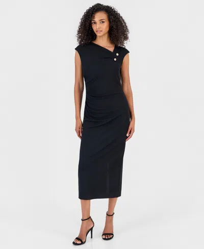 Anne Klein Women's Asymmetric-draped Cowl-neck Midi Dress In Black