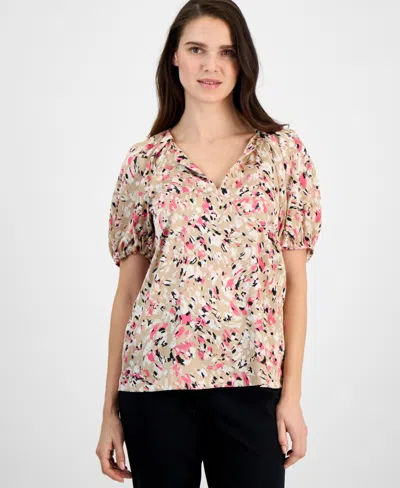 ANNE KLEIN WOMEN'S BALLOON-SLEEVE SPLIT-NECK TOP