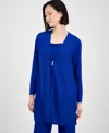Anne Klein Front Clasp Textured Cardigan In Santorini Blue
