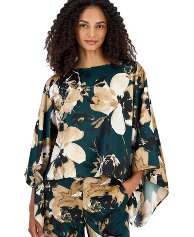 Anne Klein Women's Bateau Neck Dolman Sleeve Cape Blouse In Green