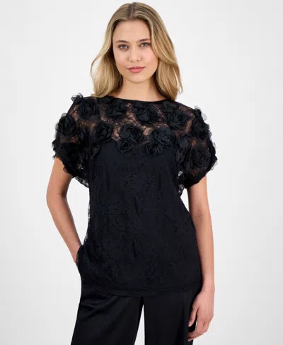 Anne Klein Women's Bateau-neck Rosette-detail Top In Anne Black