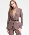 Anne Klein Single Button Blazer Turtleneck Sweater Houndstooth Print Pants In Brown