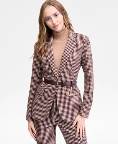 Anne Klein Women's Belted Houndstooth-print Blazer