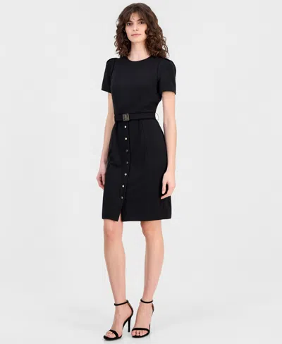 Anne Klein Women's Belted Puff-sleeve Sheath Dress In Black