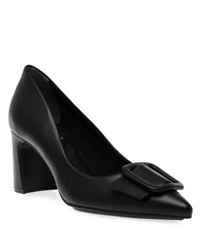 Anne Klein Women's Bentley Buckle Block Heel Pumps In Black Smooth