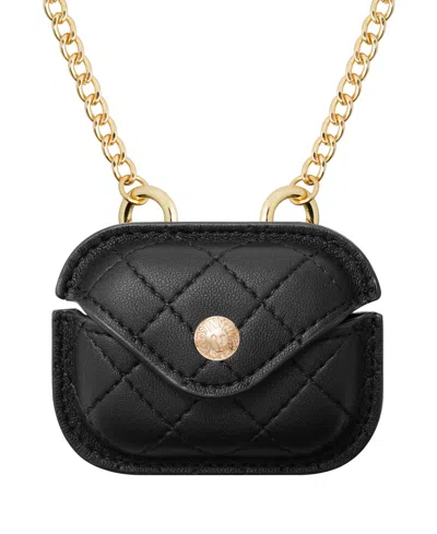 Anne Klein Women's Black Faux Leather Quilted Case With Crossbody Chain Designed For Airpods Pro In Multi