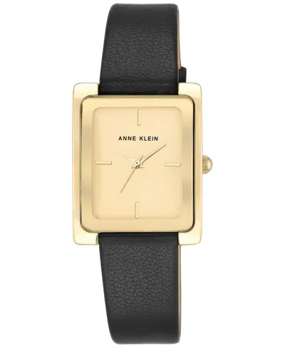 Anne Klein Women's Black Leather Strap Watch 28x35mm Ak-2706chbk In Light Champagne