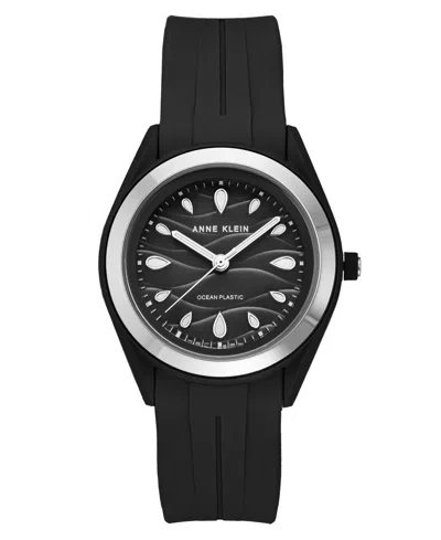 Anne Klein Women's Black Solar Ocean Work Plastic Metal Watch, 38.5mm