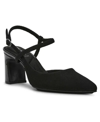 Anne Klein Women's Bliss Pointed Toe Strappy Block Heel Pumps In Blk Stretch