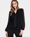 Anne Klein Women's Blouson-sleeve Tie-neck Blouse In Black