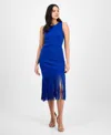 Anne Klein Asymmetric Fringe Hem Knit Dress In Santorini Blue